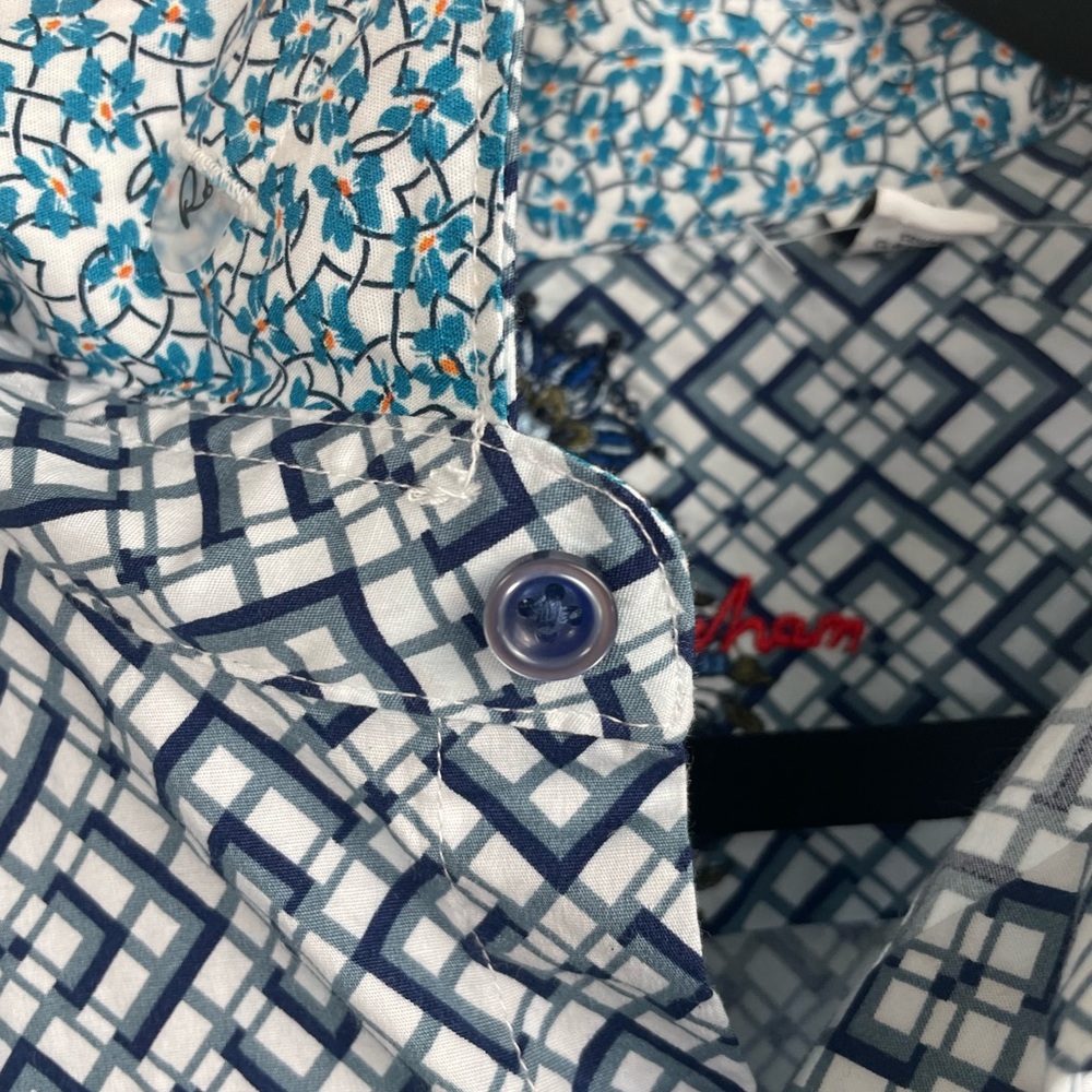 ROBERT GRAHAM Hatfield Geometric Print Button Down shirt Untucked size XL LIGHT - Picture 7 of 11